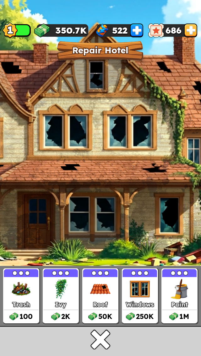 Rebuild the resort in Falls of Fortune