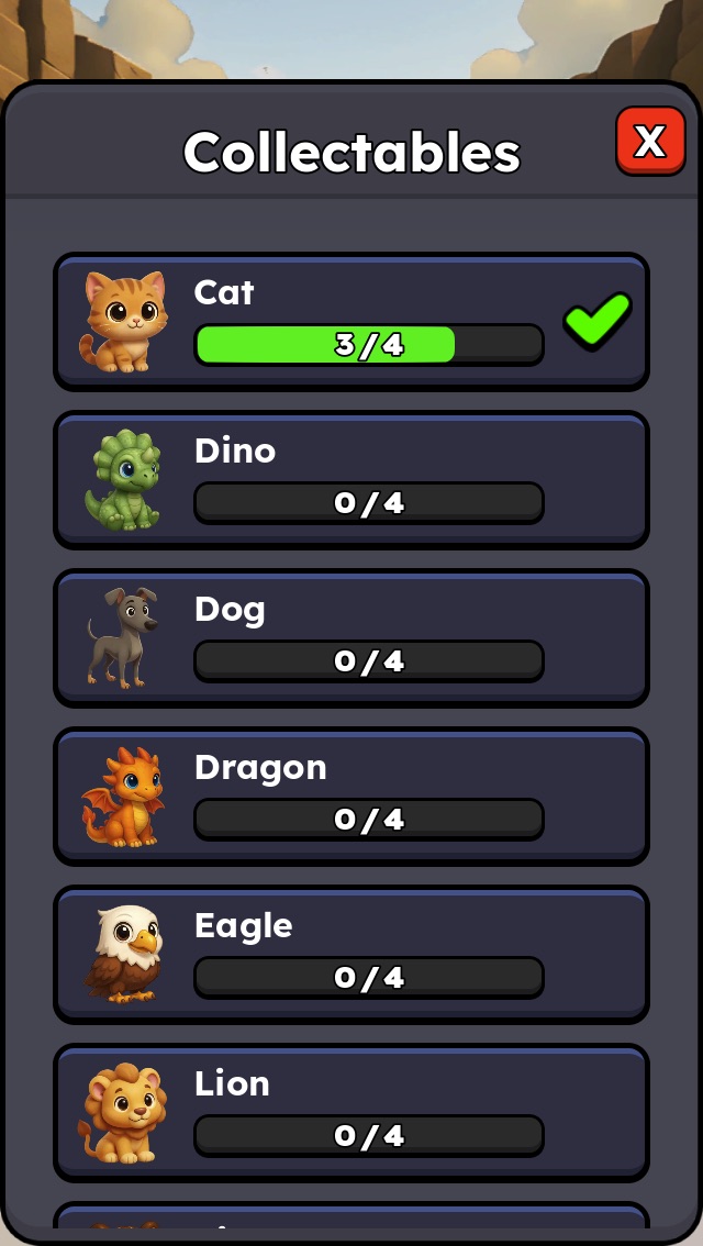 A page of the card collection